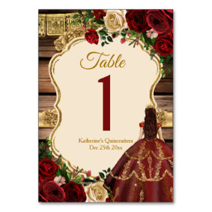 Spanischer Burgund floraler Rustikaler Holz Mis Qu Tischnummer