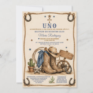 Spanischer Cowboy-Junge 1. Geburtstag & Taufstiefe Einladung