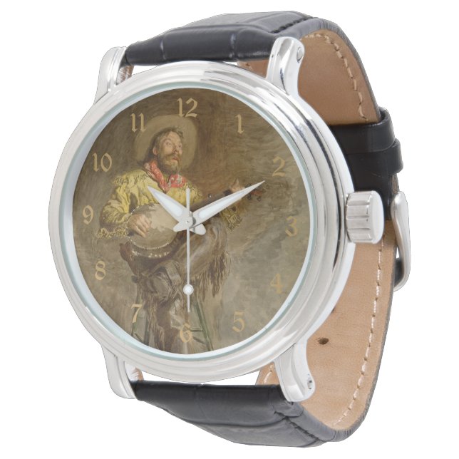 Spanischer Cowboy und Banjo Playing Trail Song Armbanduhr (Schrägansicht)