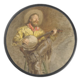 Spanischer Cowboy und Banjo Playing Trail Song Eishockey Puck