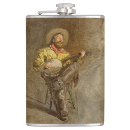 Spanischer Cowboy und Banjo Playing Trail Song Flachmann