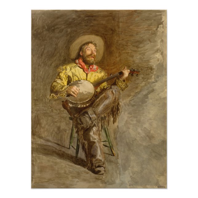 Spanischer Cowboy und Banjo Playing Trail Song Fotodruck (Vorne)