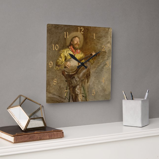 Spanischer Cowboy und Banjo Playing Trail Song Quadratische Wanduhr (Büro)