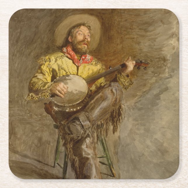 Spanischer Cowboy und Banjo Playing Trail Song Rechteckiger Pappuntersetzer (Vorderseite)