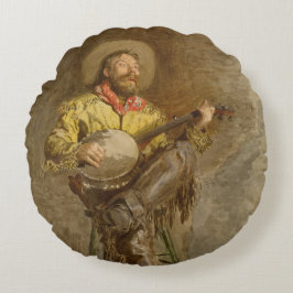Spanischer Cowboy und Banjo Playing Trail Song Rundes Kissen