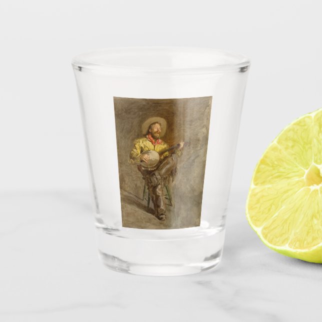 Spanischer Cowboy und Banjo Playing Trail Song Schnapsglas (Vorderseite)