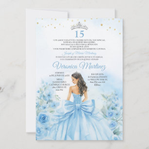 Spanischer Dusty Blue Princess Floral Sweet 15 Año Einladung