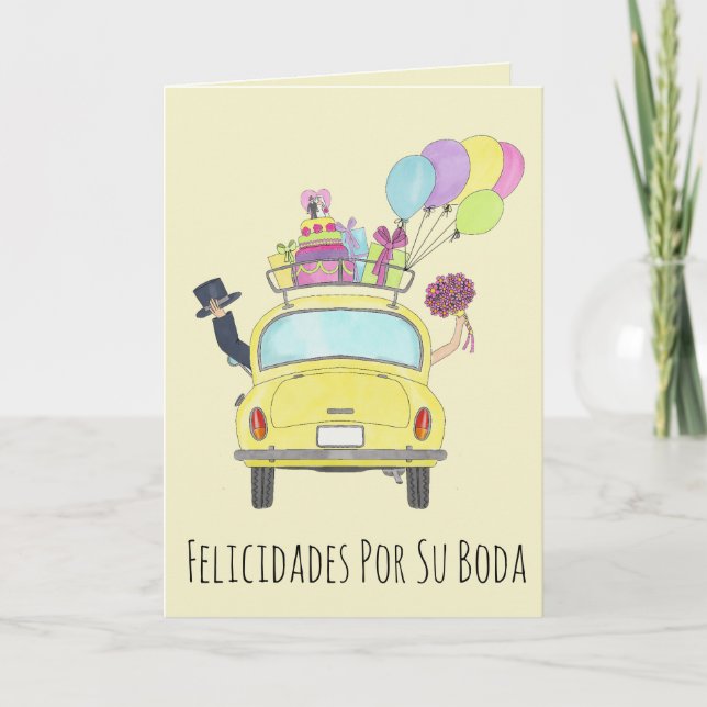 Spanischer Felicidades Hochzeitstag Fiat 500 Karte (Vorderseite)