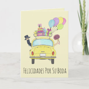 Spanischer Felicidades Hochzeitstag Fiat 500 Karte