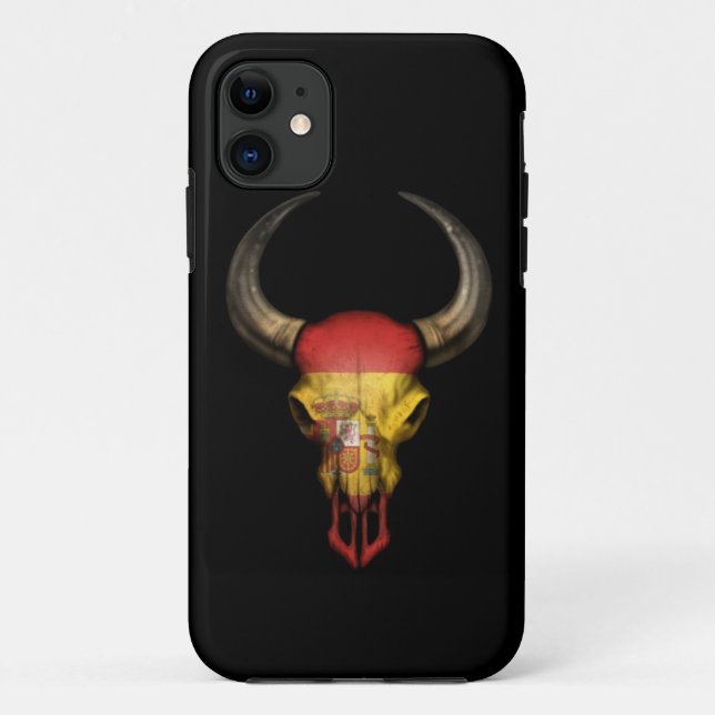 Spanischer Flaggen-Stier-Schädel auf Schwarzem Case-Mate iPhone Hülle (Rückseite)