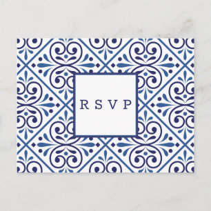 Spanischer Fliesenindigo Marine Hochzeit RSVP MEAL Einladungspostkarte