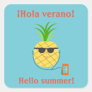 Spanischer "Hallo Sommer" Aufkleber mit Ananas