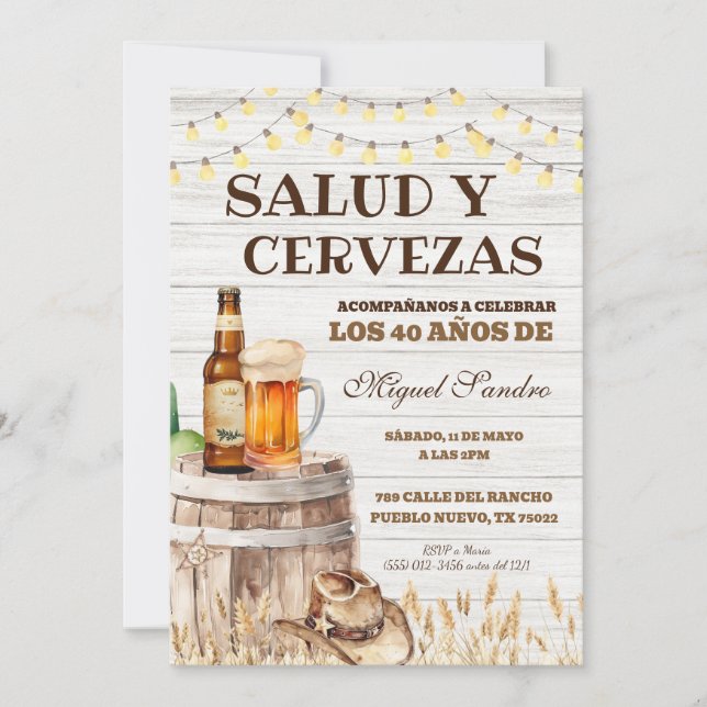 Spanischer mexikanischer Mann Bier Salud Einladung (Vorderseite)