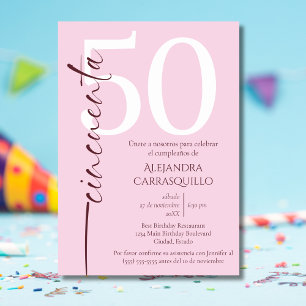 Spanischer minimalistischer rosa femininer 50. Geb Einladung