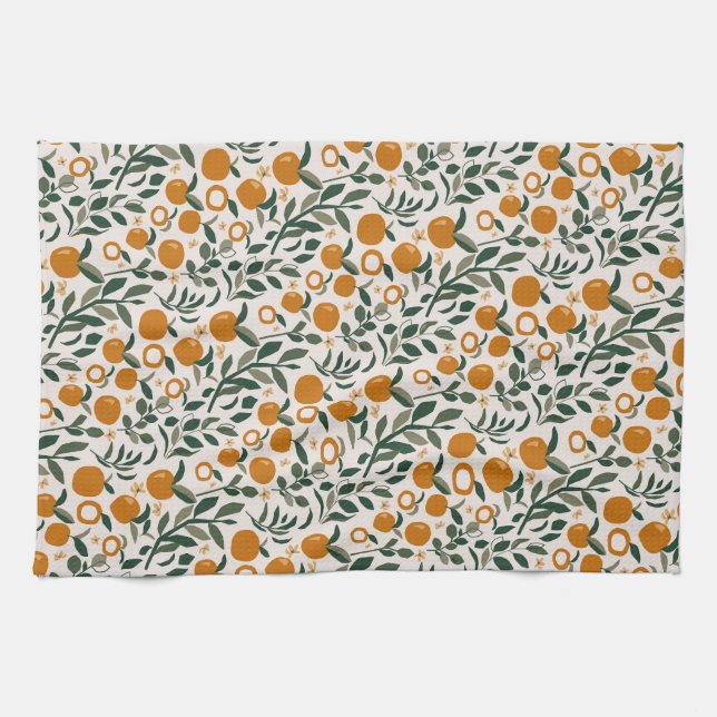 Spanischer Obstgarten - Muster von Orangen und Blä Geschirrtuch (Horizontal)