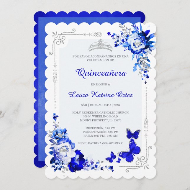 Spanischer Quince Royal Silver Einladung (Vorne/Hinten)