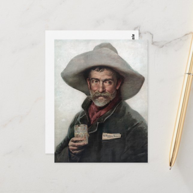 Spanischer Ranchero Cowboy in Old West Saloon Postkarte (Vorderseite/Rückseite Beispiel)
