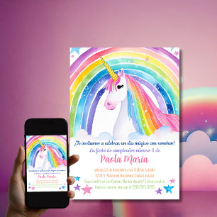 Spanischer Regenbogen-Einhorn-Geburtstagsparty für Einladung