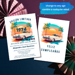 Spanischer Retro-Klassiker Auto Vintage Geburtstag Einladung