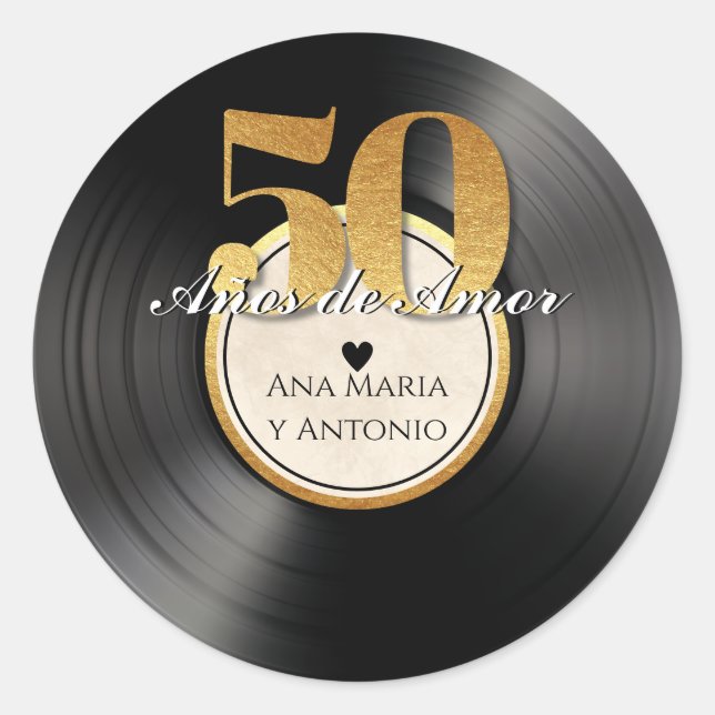 Spanischer Retro Vinyl Rekord 50 Jahre Jubiläum Runder Aufkleber (Vorderseite)