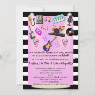 Spanischer Rock n Roll Rosa Baby Mädchen Dusche Einladung