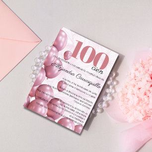 Spanischer Rosa Hauch Blumenballons 100. Geburtsta Einladung