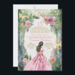 Spanischer Rosa Prinzessenwald 15 Años Einladung<br><div class="desc">EDITABLE Spanish Blush Pink Princess Dress Forest 15 Años Einladung Elegant Soft Pink Dress Floral Prinzessin Gold Mis Quince Einladung Quinceañera 15 Anos,  16. Geburtstag Gold Schmetterling</div>