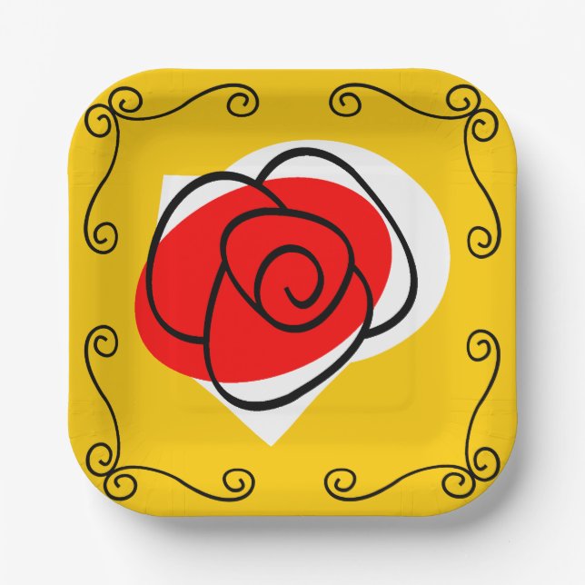 Spanischer Rose Eckplatz Pappteller (Vorderseite)