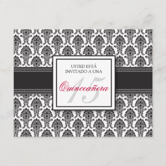SPANISCHER schwarzer Damast Quinceañera formales Einladung