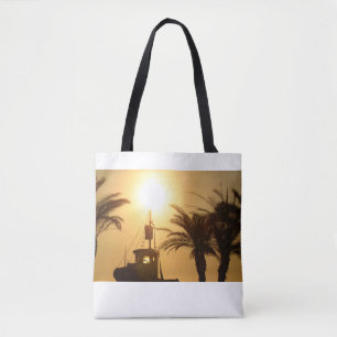 Spanischer Sonnenuntergang Schiff Palms Foto Tote 