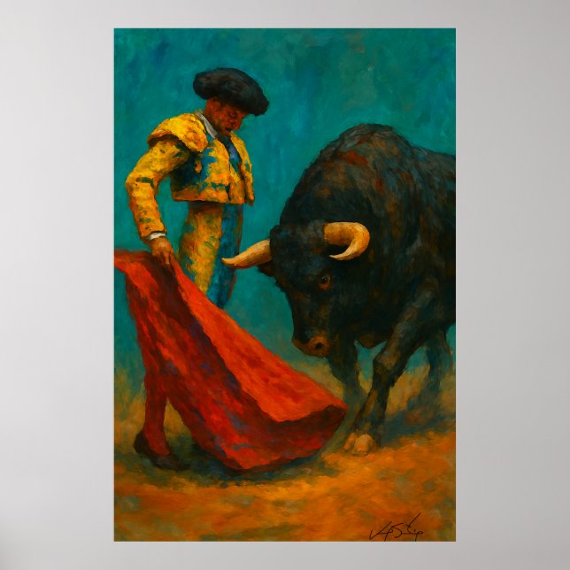 Spanischer Stierkampf-Kunstprint – Matador und Sti Poster (Vorne)
