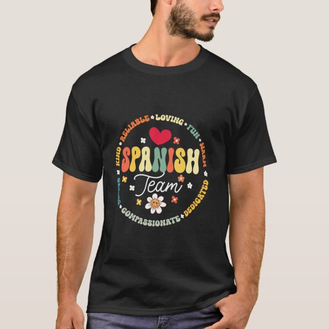Spanischer Teamlehrer zurück zum Schullehrer T-Shirt (Vorderseite)