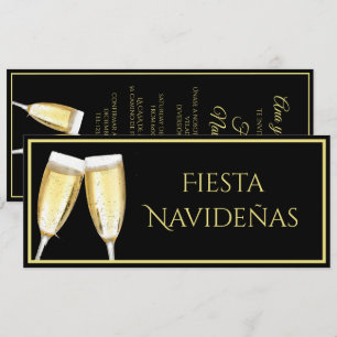 Spanischer Text Gold Champagnerflöten Weihnachtsfe Einladung