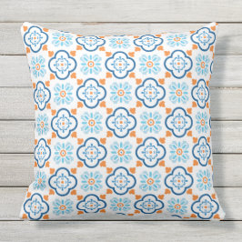 Spanischer Tile Mediterrane Blauer Orange Weißes O Kissen