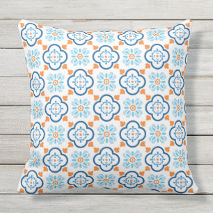 Spanischer Tile Mediterranean Blauer Orange Kissen