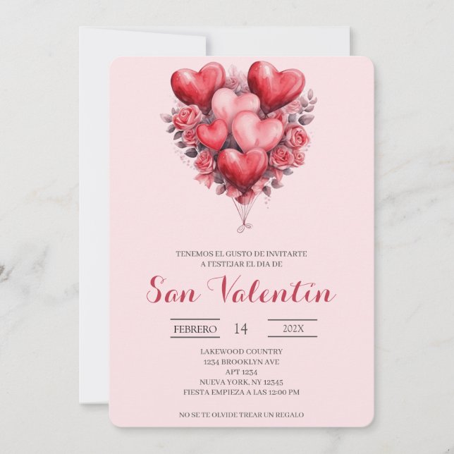 Spanischer Valentinstag mit Herzen Einladung (Vorderseite)