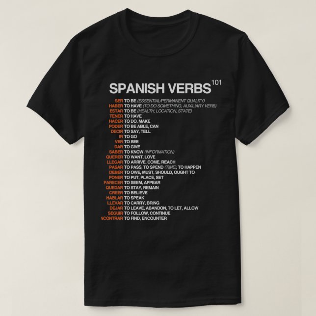 Spanischer Verbs 101 Cheatsheet zur spanischen Spr T-Shirt (Design vorne)