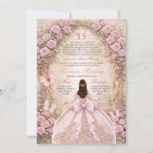 Spanischer Wald Rosa & Gold Schmetterling Sweet 15 Einladung