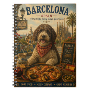 Spanischer Wasserhund in Barcelona Vintage Reise K Notizblock