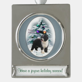 Spanischer Wasserhund Personalisiert Weihnachten Banner-Ornament Silber