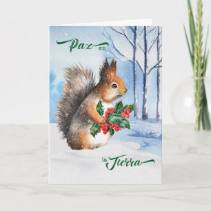 Spanischer Weihnachtshörnchen-Weltfrieden Feiertagskarte