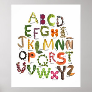 Spanisches Alphabet Obst und Gemüse Mexiko Poster