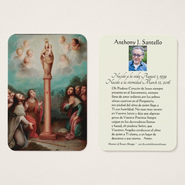 Spanisches Beerdigung Mary El Pilar Gedenkgebet (Vorne & Hinten)