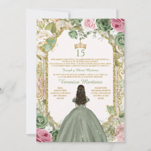 Spanisches Blatt Rosa & Gold 15 Años Princess Gebu Einladung
