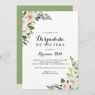 Spanisches Brautparty mit einfachem Blumengrün Einladung
