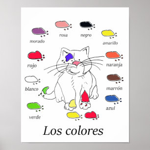 Spanisches Farblehrposter mit Katzen & Farben Poster
