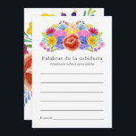 Spanisches Fiesta-Brautparty Hinweiskarte<br><div class="desc">Aquarellfarbene Blumenfiesta Brautparty Ratgeber Karten entwickelt,  um schnell und einfach auf Spanisch angepasst werden.</div>