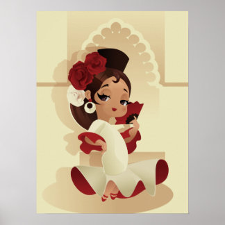 Spanisches Flamenco-festliches Chibi-Cartoon Poster