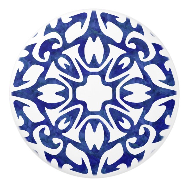 Spanisches Fliesenmuster in Blau und Weiß Keramikknauf (Vorderseite)