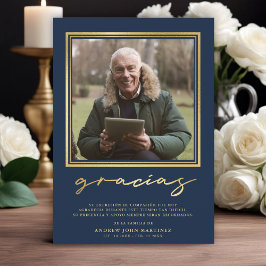 Spanisches Foto zur Beerdigung von Navy- und Goldk Dankeskarte